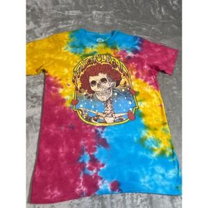 Grateful Dead Bertha Skeleton Roses Tie Dye T-Shirt Mens Small Blue Yellow Pink